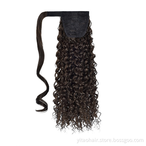 Long Curly Dark Brown Hair 18 Inch wholesale Long curly Ponytail Extension Synthetic Wrap Drawstring